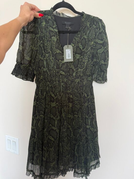 All Saints Dresses & Skirts - AllSaints Via Tamora Snakeskin Print Puff Sleeve Minidress